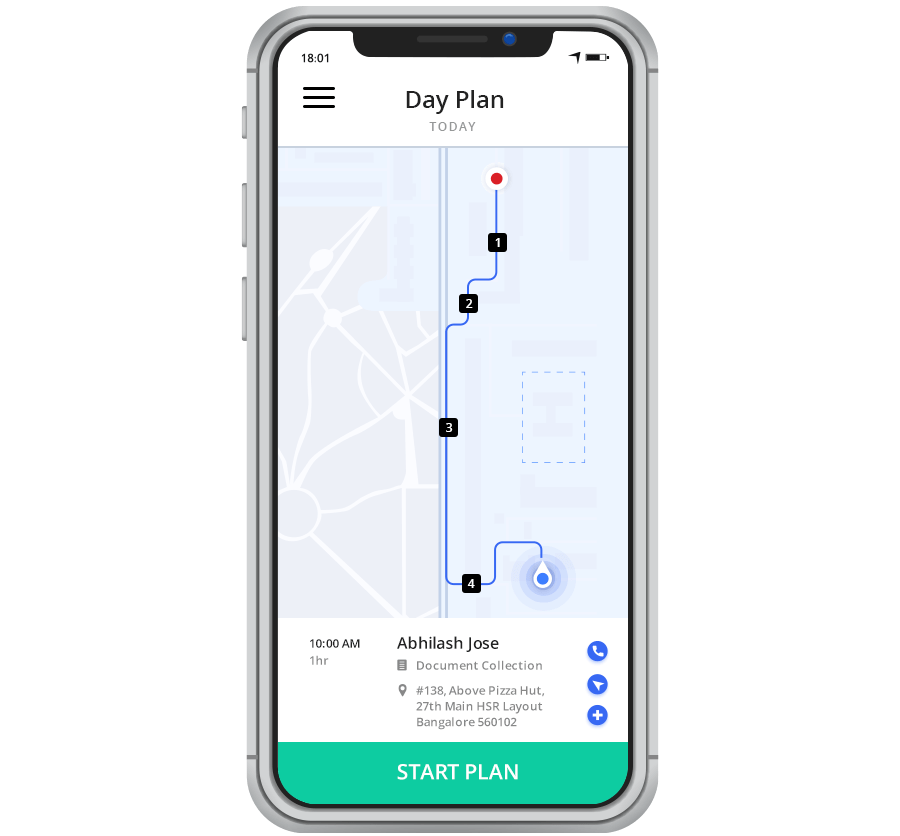 Field force tracker - day and route planning